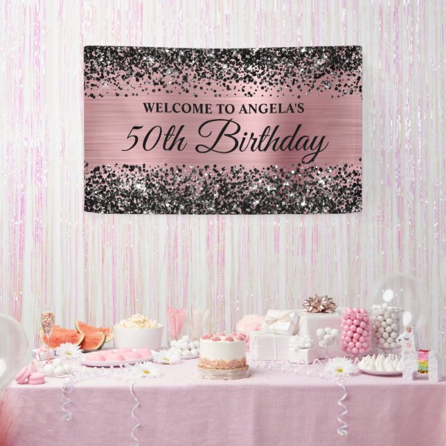 Banderoles Parties scintillant noire rose pâle 50e anniversai (Fête)