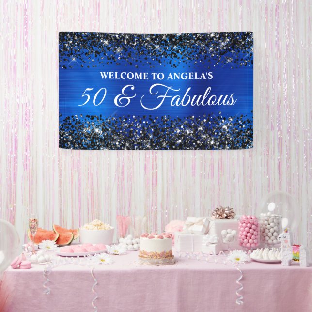 Banderoles Parties scintillant noire Royal Blue 50 & Fabuleux (Fête)
