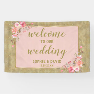 Banderoles Parties scintillant or Blush Floral Mariage Affich