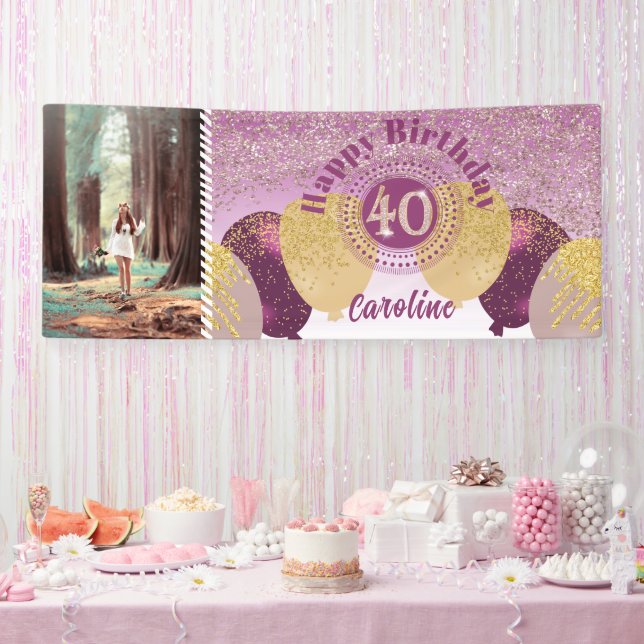 Banderoles Parties scintillant or rose 40e anniversaire & bal (Fête)