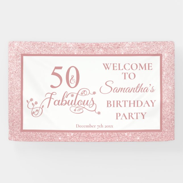 Banderoles Parties scintillant Rose 50e anniversaire Fête 50  (Horizontal)