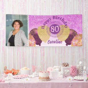 Banderoles Parties scintillant rose 80e anniversaire & Ballon