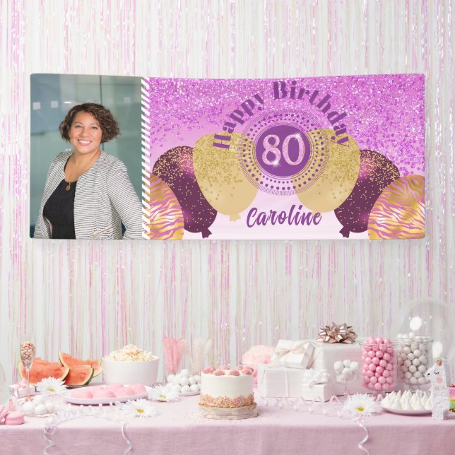 Banderoles Parties scintillant rose 80e anniversaire & Ballon (Fête)