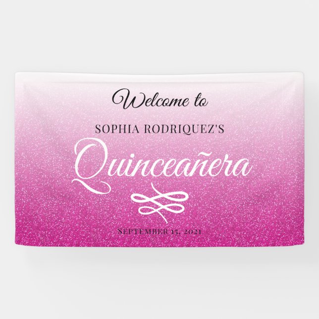 Banderoles Parties scintillant rose chaud Quinceañera 15e ann (Horizontal)