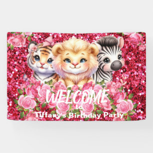 Banderoles Parties scintillant rose Faux Animaux sauvages Ban