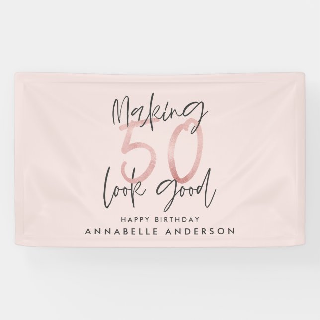 Banderoles parties scintillant rose fille, 50e anniversaire m (Horizontal)