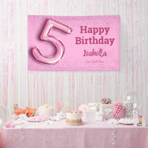 Banderoles Parties scintillant rose mignon ballon no.5 girly