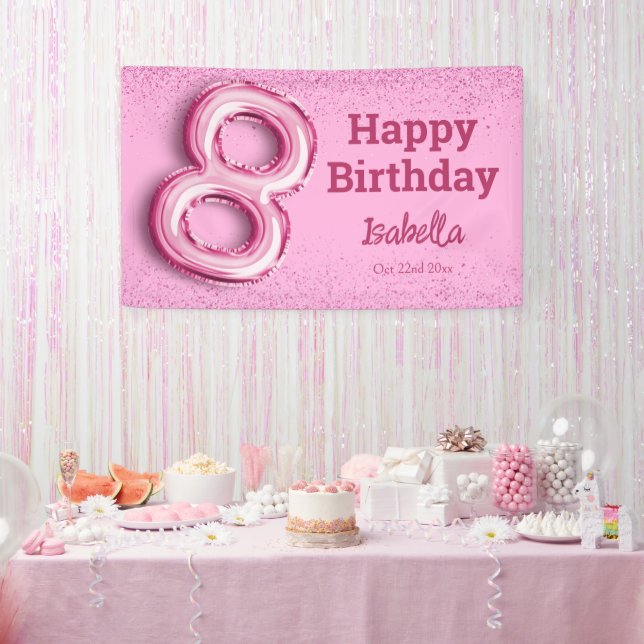 Banderoles Parties scintillant rose mignon ballon no.8 girly  (Fête)