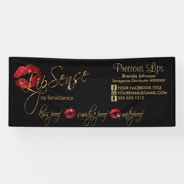 Banderoles Parties scintillant rouge et lèvres d'or (Horizontal)