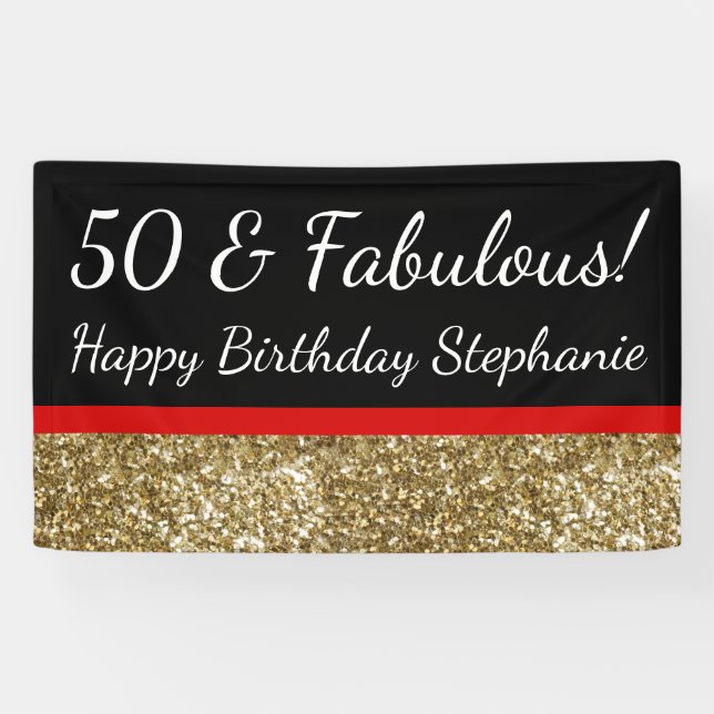 Banderoles Parties scintillant Rouge Gold 50e Fabulous Birthd (Horizontal)