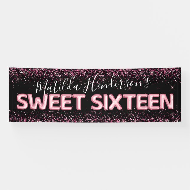 Banderoles Parties scintillant Sweet sixteen 16ème anniversai (Horizontal)