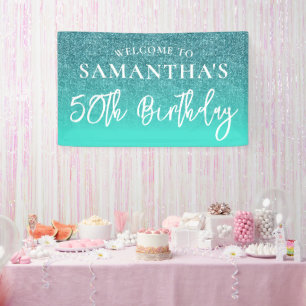 Banderoles Parties scintillant turquoise et Turquoise 50e ann