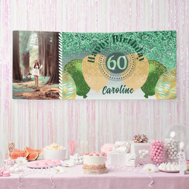 Banderoles Parties scintillant verte 60e anniversaire & ballo (Fête)