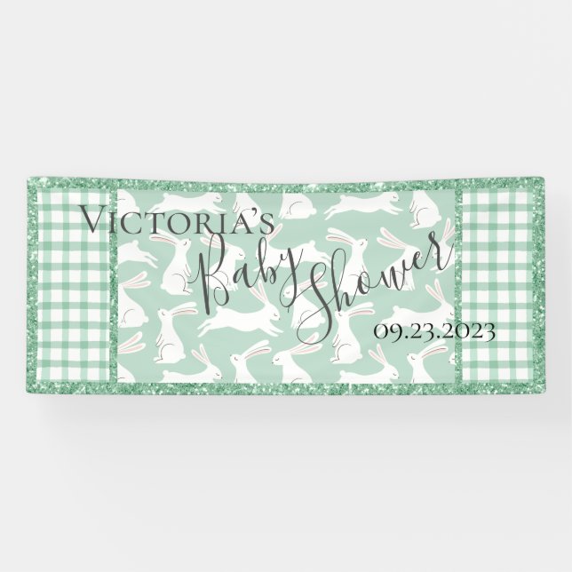 Banderoles Parties scintillant verte En vichy lapins patinés (Horizontal)