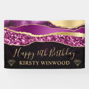 Banderoles Parties scintillant violet et or Sweet sixteen de 