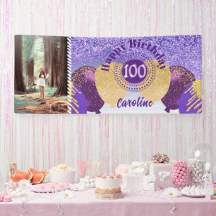 Banderoles Parties scintillant violette 100e anniversaire & b