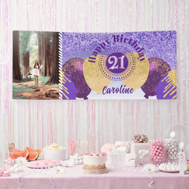 Banderoles Parties scintillant violette 21e anniversaire & ba (Fête)