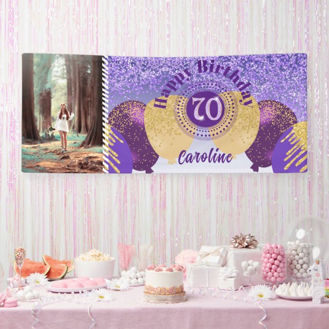 Banderoles Parties scintillant violette 70e anniversaire & ba (Fête)