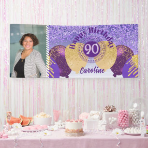 Banderoles Parties scintillant violette 90e anniversaire & Ba
