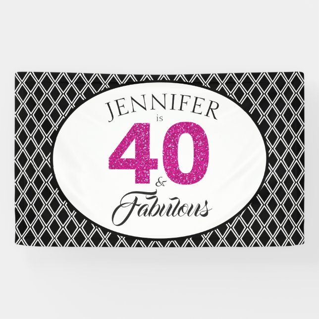 Banderoles Parties scintillantes roses 40 et anniversaire de (Horizontal)