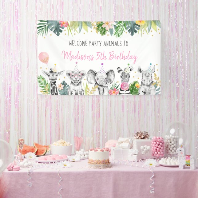 Banderoles Party Animal rose or Tropical Safari Anniversaire (Fête)