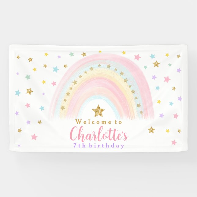 Banderoles Pastel Arc-en-ciel Anniversaire Vinyl Welcome Bann (Horizontal)