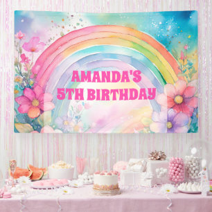 Banderoles Pastel Arc-en-ciel et Fleurs Rétro Anniversaire