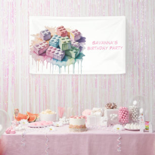 Banderoles Pastel Building Block Splash Girl Birthday Party