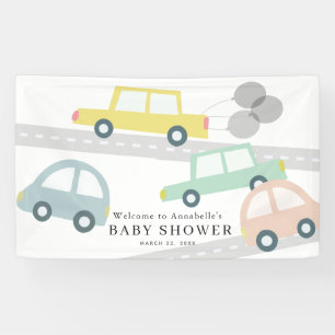 Banderoles Pastel Colour Cars Balloons Baby shower blanc
