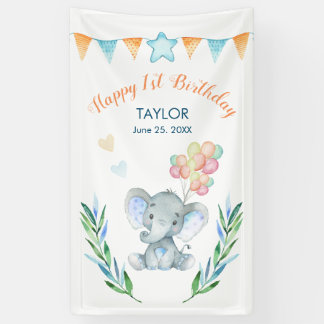 Banderoles Pastel Elephant Blush Blue Star Joyeux anniversair