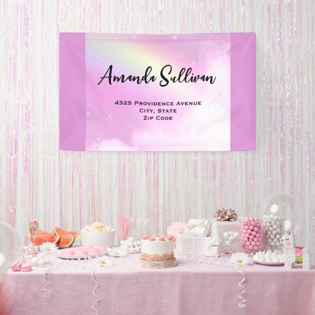 Banderoles Pastel Pink Sky avec Yellow Rainbow Adresse (Fête)