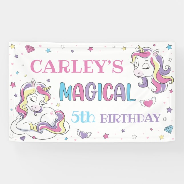 Banderoles Pastel Rainbow Unicorn fête d'anniversaire, n'impo (Horizontal)