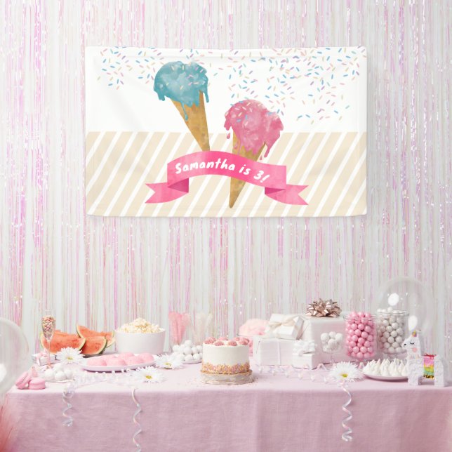 Banderoles Pastel Retro Aquarelle Crème glacée et arrosages (Fête)