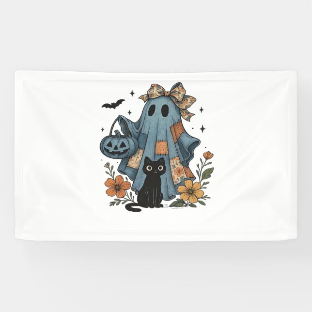 Banderoles Patchwork Halloween Ghost noir Chat Essential T-Sh (Horizontal)