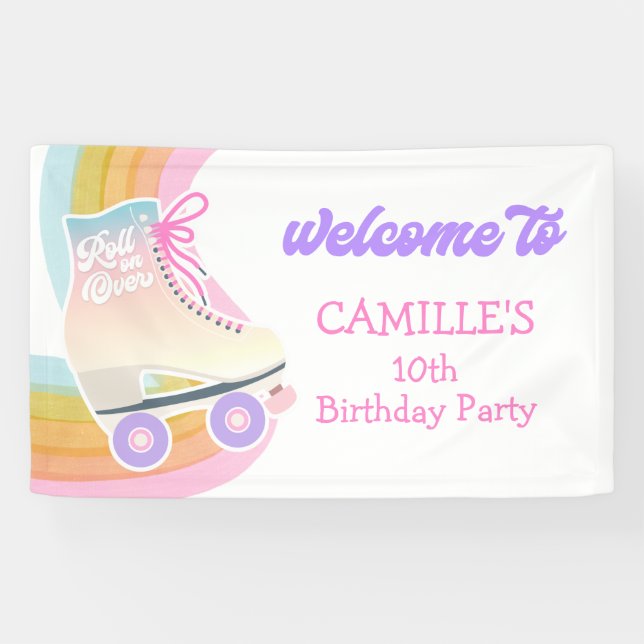 Banderoles Patinage à roulettes Bienvenue à la fête d'anniver (Horizontal)