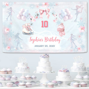 Banderoles Patinage sur glace Pink Blue Winter Girl Anniversa