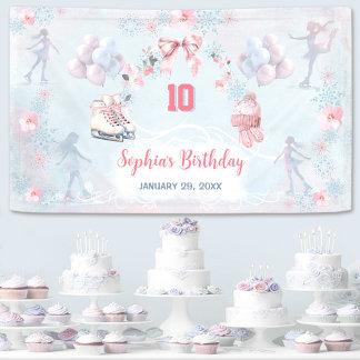 Banderoles Patinage sur glace Pink Blue Winter Girl Anniversa