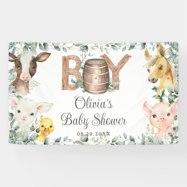 Banderoles Paysage rustique Baby shower Animaux de ferme Cont (Horizontal)