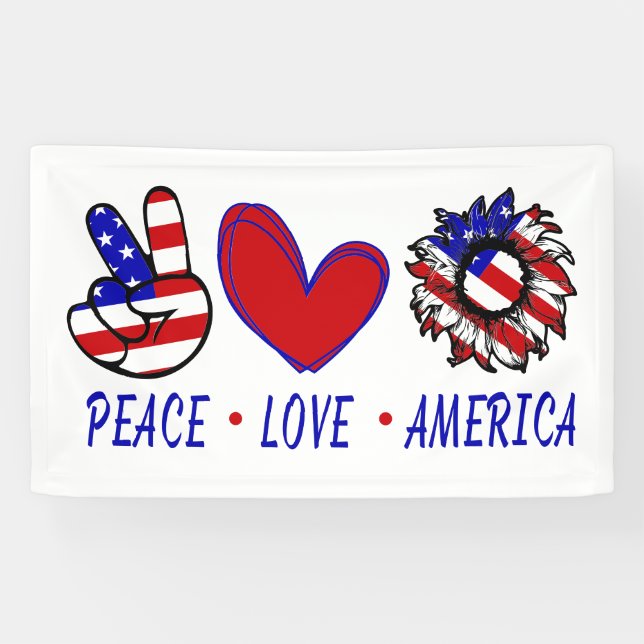 Banderoles Peace Love America Patriotic Drapeau Coeur Tournes (Horizontal)