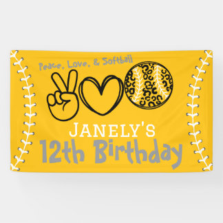 Banderoles Peace Love Softball Anniversaire