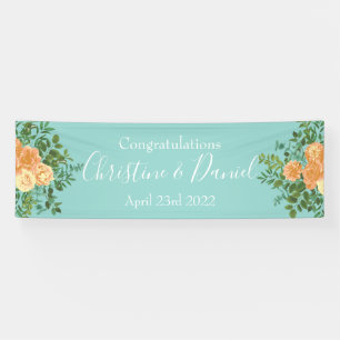 Banderoles Peach & Aqua Peony & Rose Floral Mariage