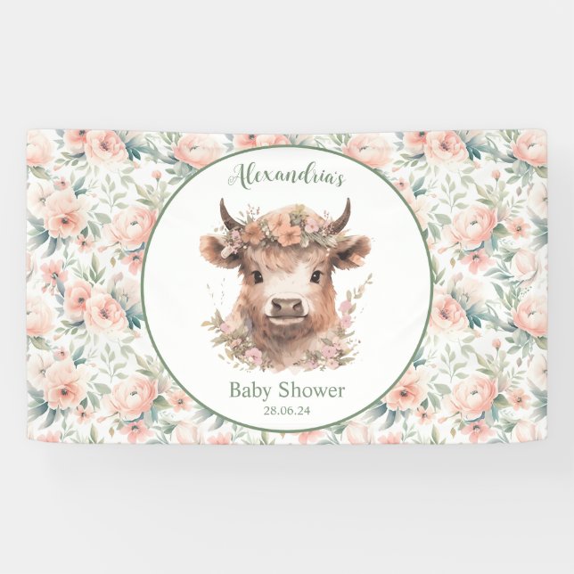 Banderoles Peach Highland Cow Banner (Horizontal)