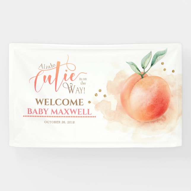 Banderoles Pêche Fruit Baby shower moderne (Horizontal)
