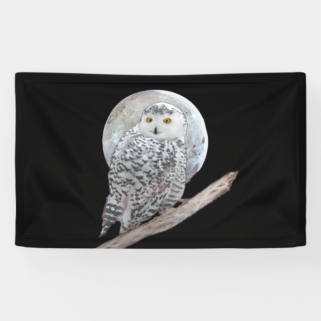 Banderoles Peinture sur la Chouette neigeuse et la Lune - Art (Horizontal)