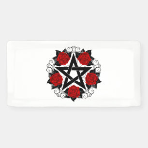 Banderoles Pentagramme aux roses rouges