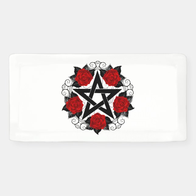 Banderoles Pentagramme aux roses rouges (Horizontal)