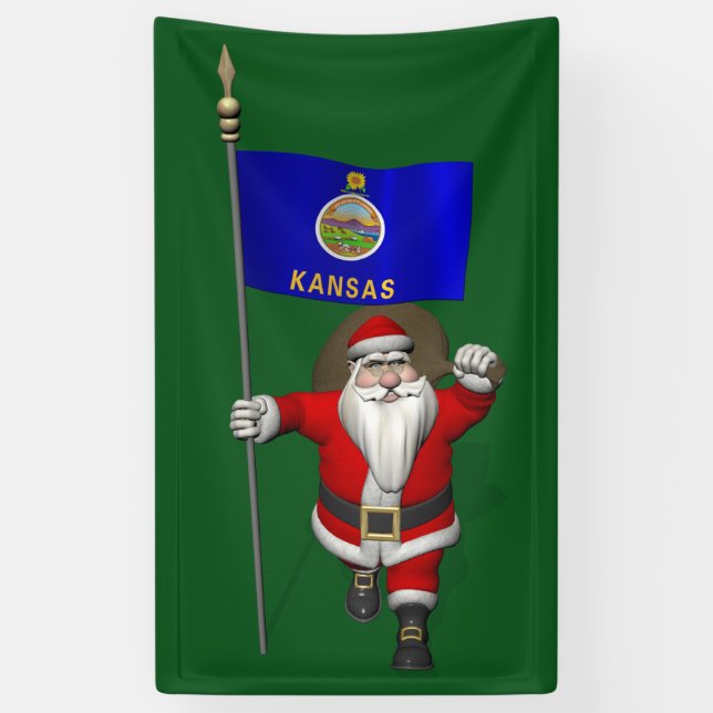 Banderoles Père Noël Avec Drapeau Du Kansas (Vertical)