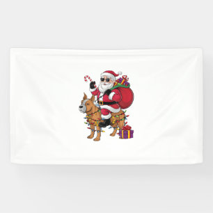 Banderoles Père Noël drôle montant un chien Staffordshire Bul