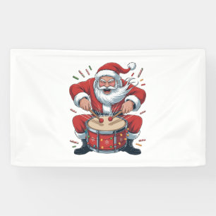 Banderoles Père Noël jouant de la batterie Batterie de Noël X