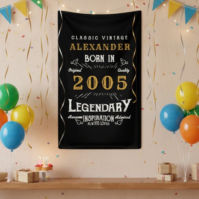 Banderoles Personalized 21st Birthday 2005 Vintage Legend (Born 2005 birthday banner on a wall.)